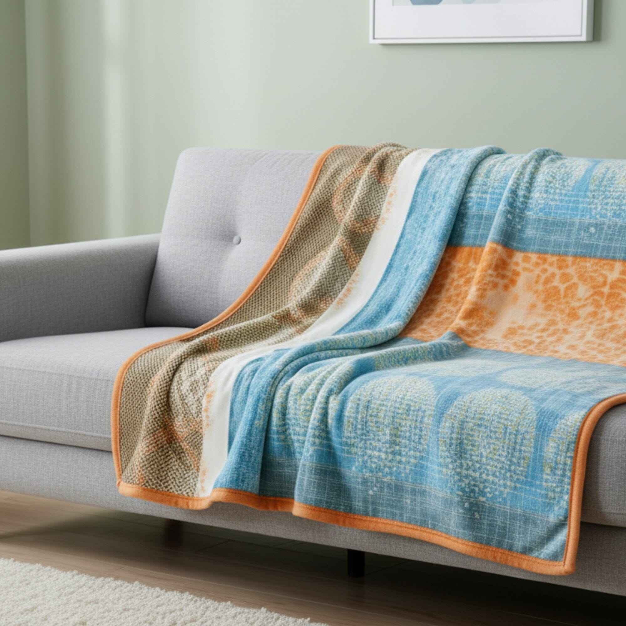 DaDa Bedding Papaya Beach Orange & Blue Reversible Soft Fleece Flannel Throw Blanket (XY9841)